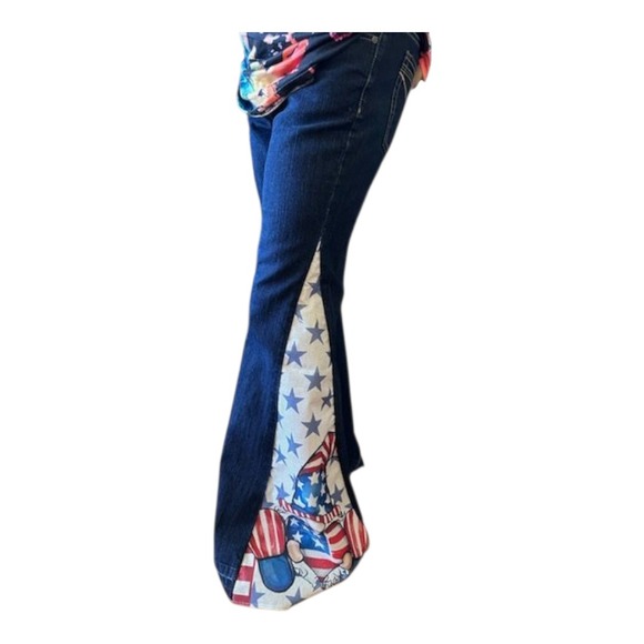 Gnome Womens Flare Bellbottom Jeans Size 8 One Of A Kind Upcycled - Picture 1 of 8